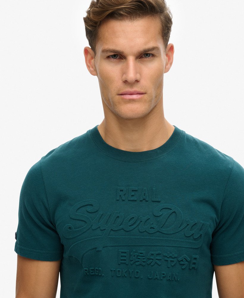 t-shirt met reliëf vintage logo in donker dennengroen