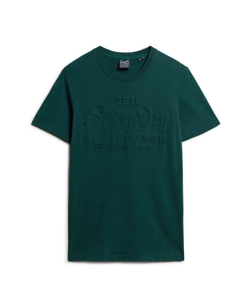 t-shirt met reliëf vintage logo in donker dennengroen
