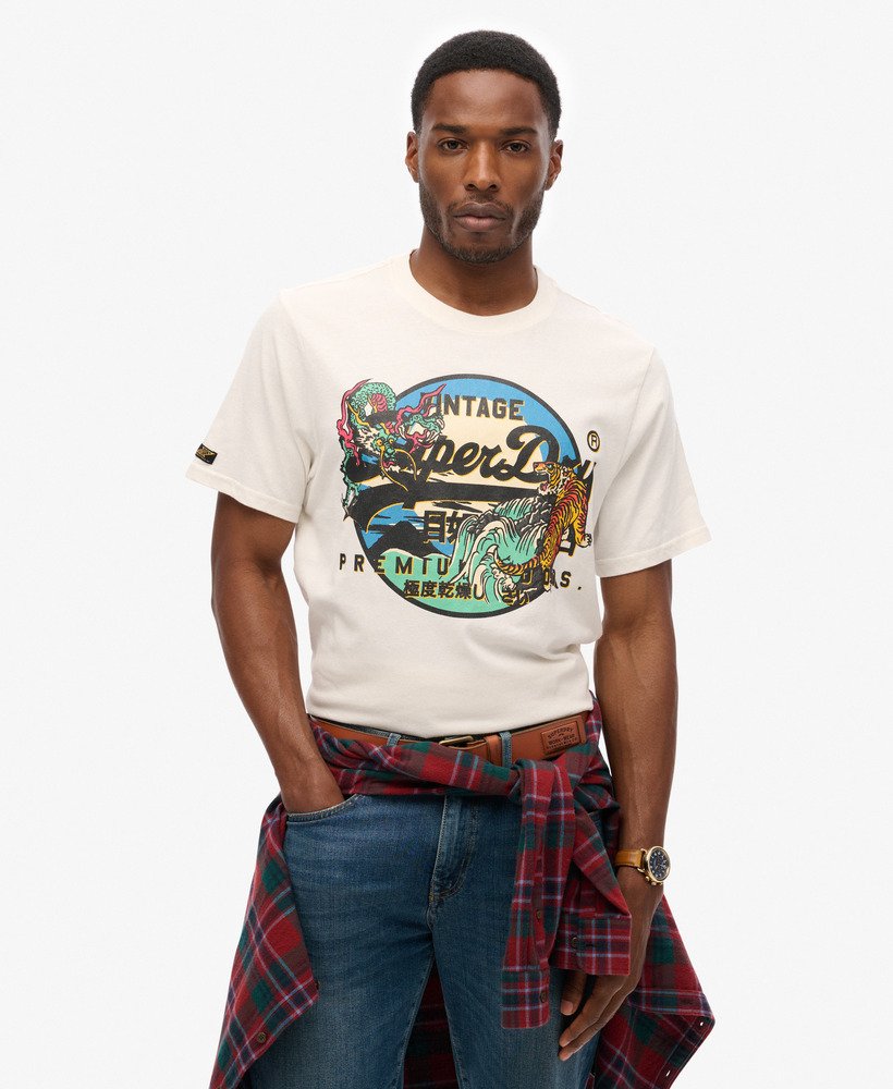 japans vintage logo grafisch t-shirt in ecru