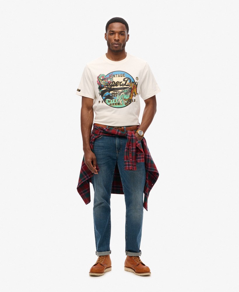 japans vintage logo grafisch t-shirt in ecru