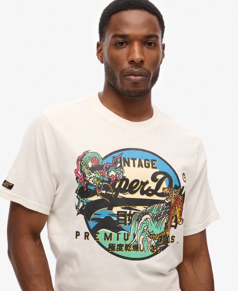 japans vintage logo grafisch t-shirt in ecru