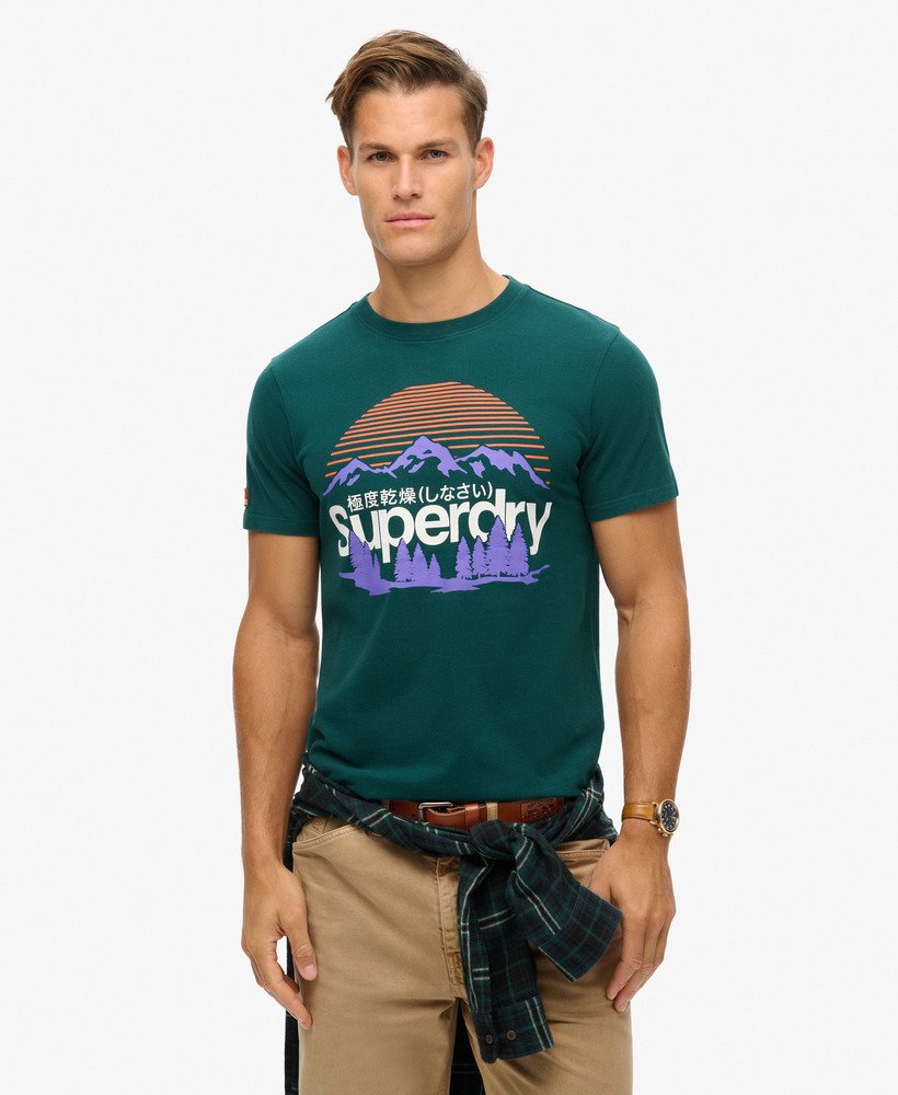 t-shirt met great outdoors-print in donker dennengroen