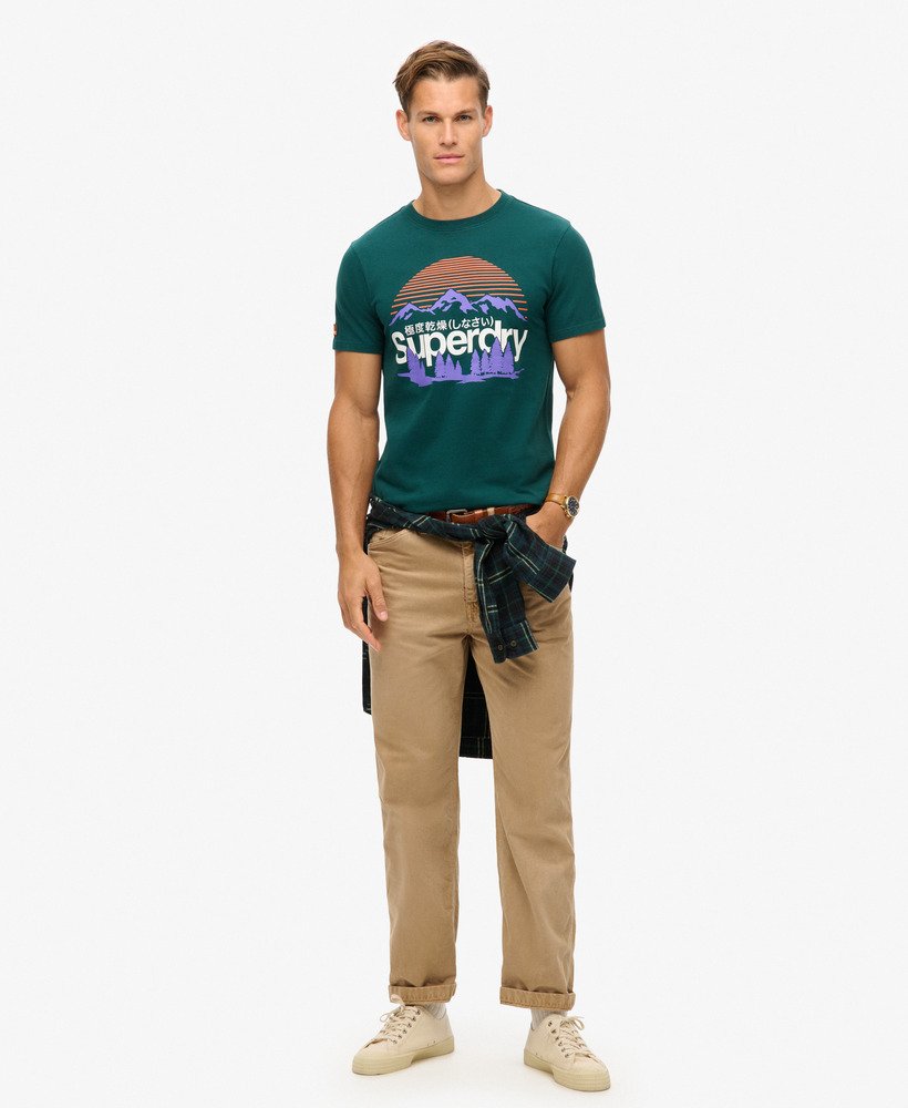 t-shirt met great outdoors-print in donker dennengroen