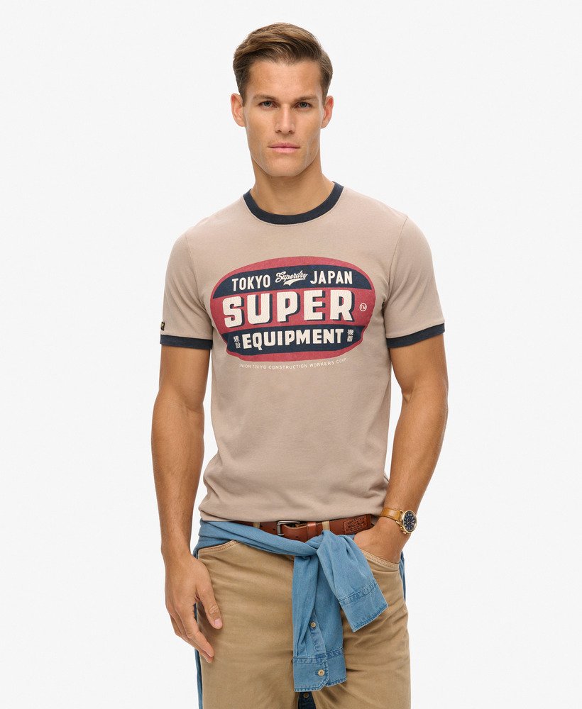 ringer workwear grafisch t-shirt in diepbeigeeclipse marineblauw
