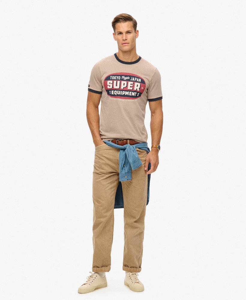 ringer workwear grafisch t-shirt in diepbeigeeclipse marineblauw
