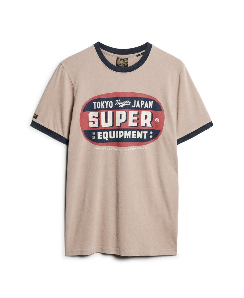 ringer workwear grafisch t-shirt in diepbeigeeclipse marineblauw