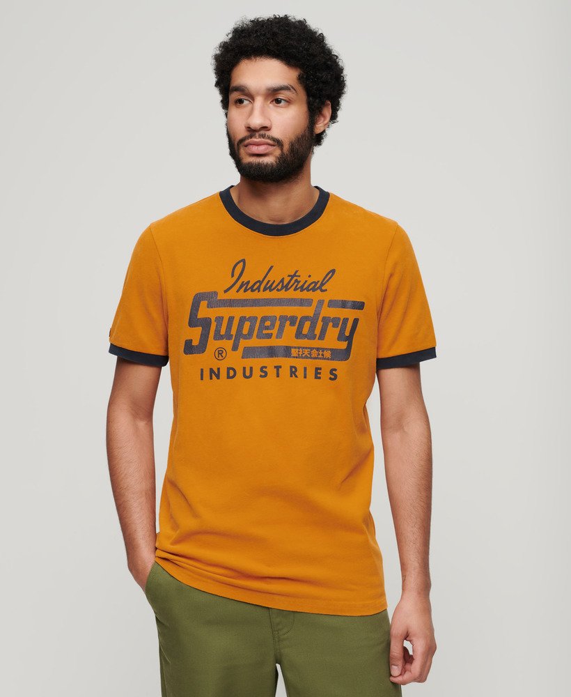ringer workwear graphic t-shirt in heritage ochre browneclipse navy