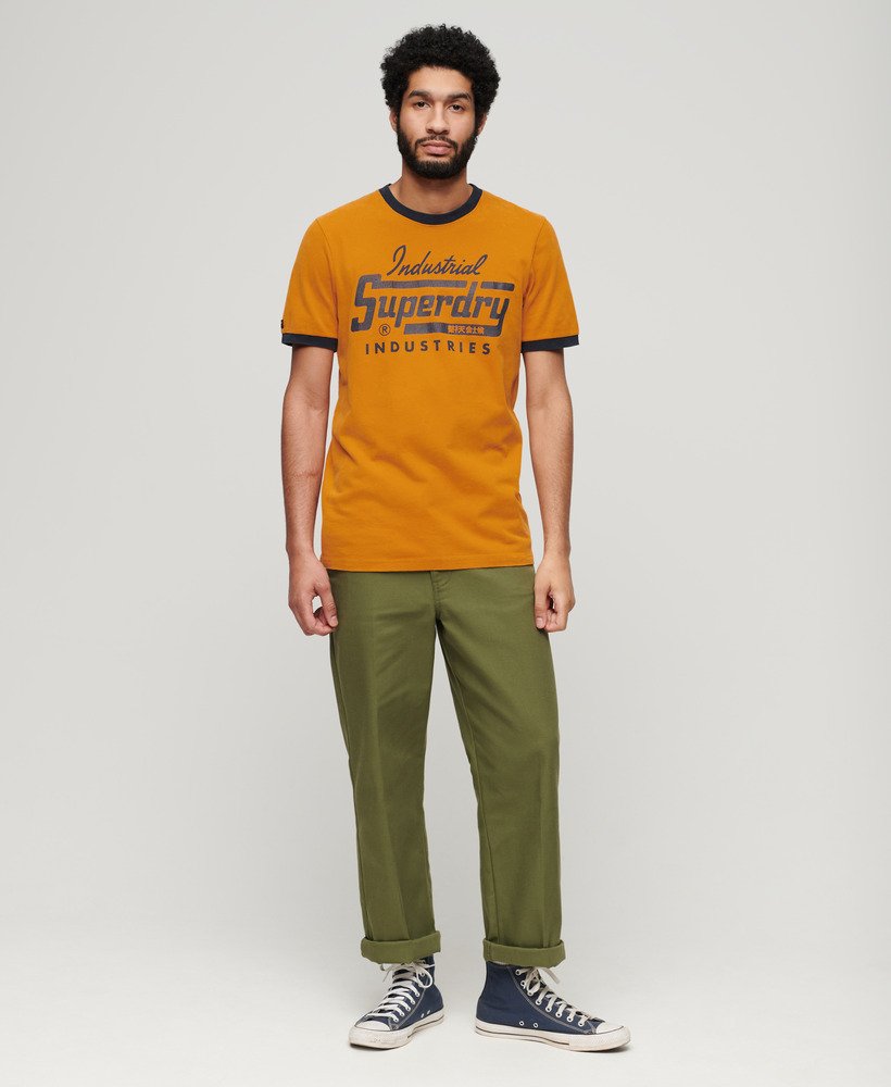 ringer workwear graphic t-shirt in heritage ochre browneclipse navy