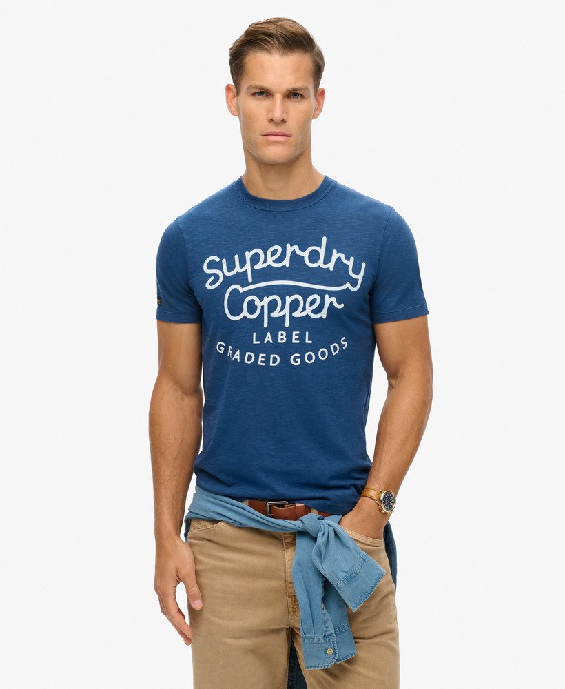 copper label script t-shirt in pilot mid blue slub