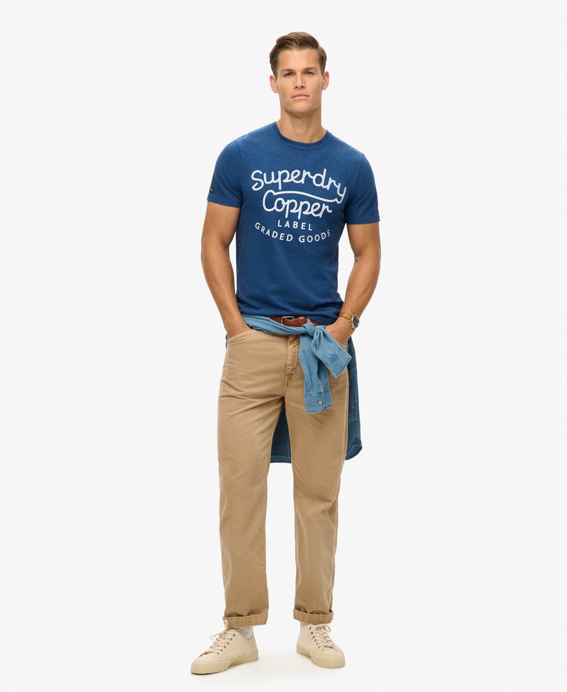 copper label script t-shirt in pilot mid blue slub