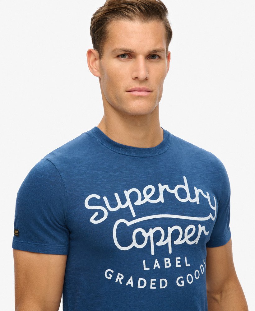 copper label script t-shirt in pilot mid blue slub