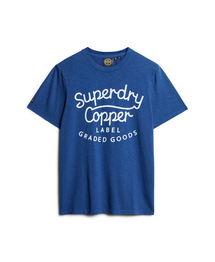 copper label script t-shirt in pilot mid blue slub