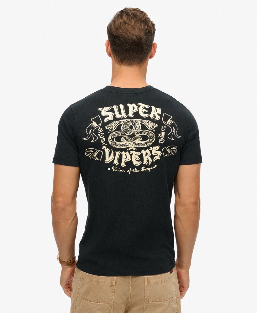 retro rock t-shirt met graphic print in zwart