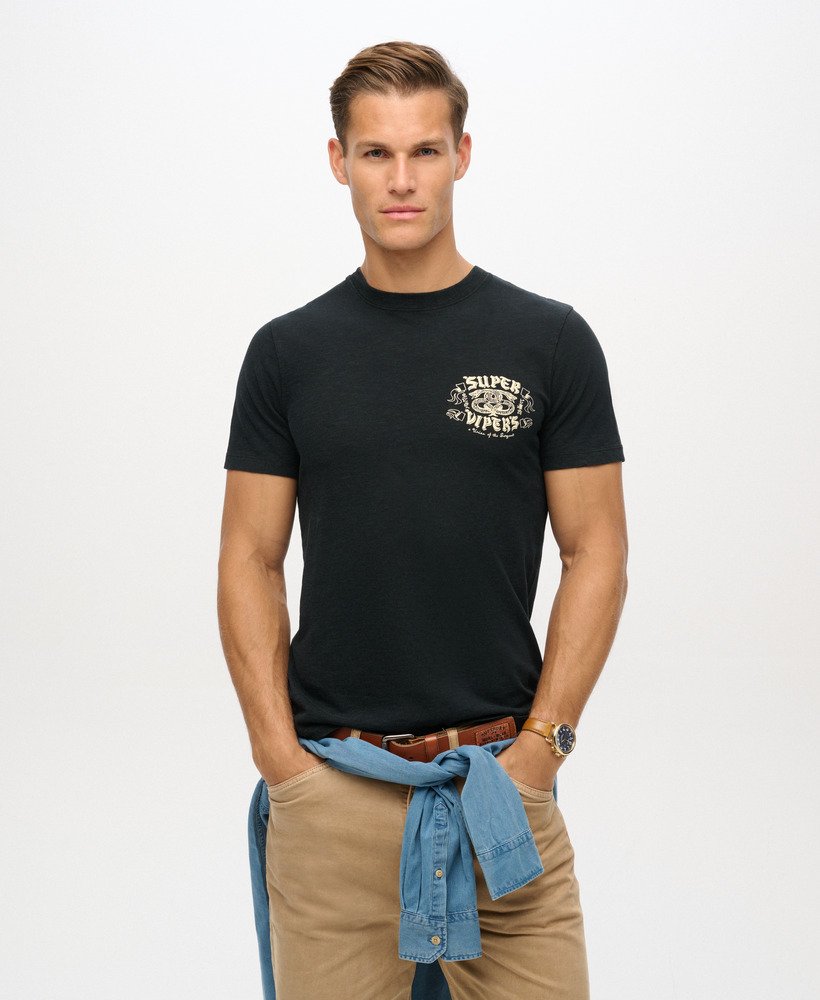 retro rock t-shirt met graphic print in zwart