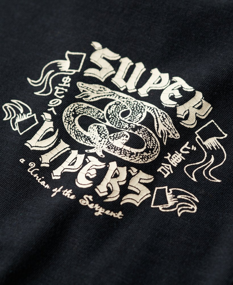 retro rock t-shirt met graphic print in zwart