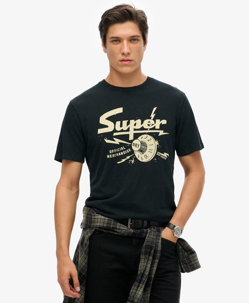 retro rock t-shirt met graphic print in gitzwart