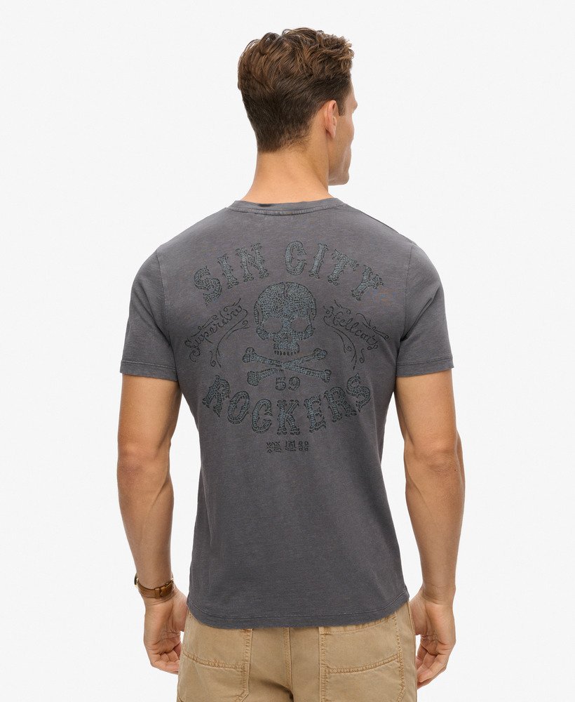 retro rock t-shirt met graphic print in antracietgrijs.