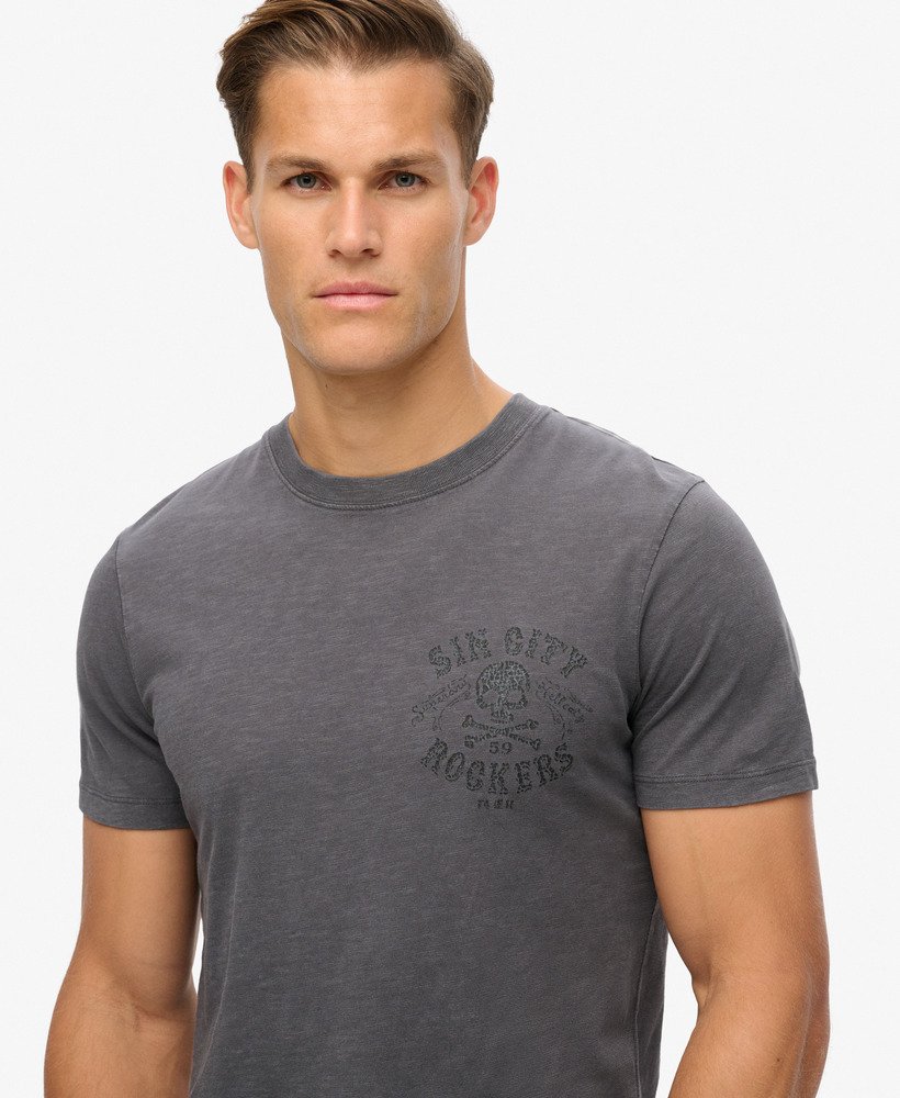 retro rock t-shirt met graphic print in antracietgrijs.