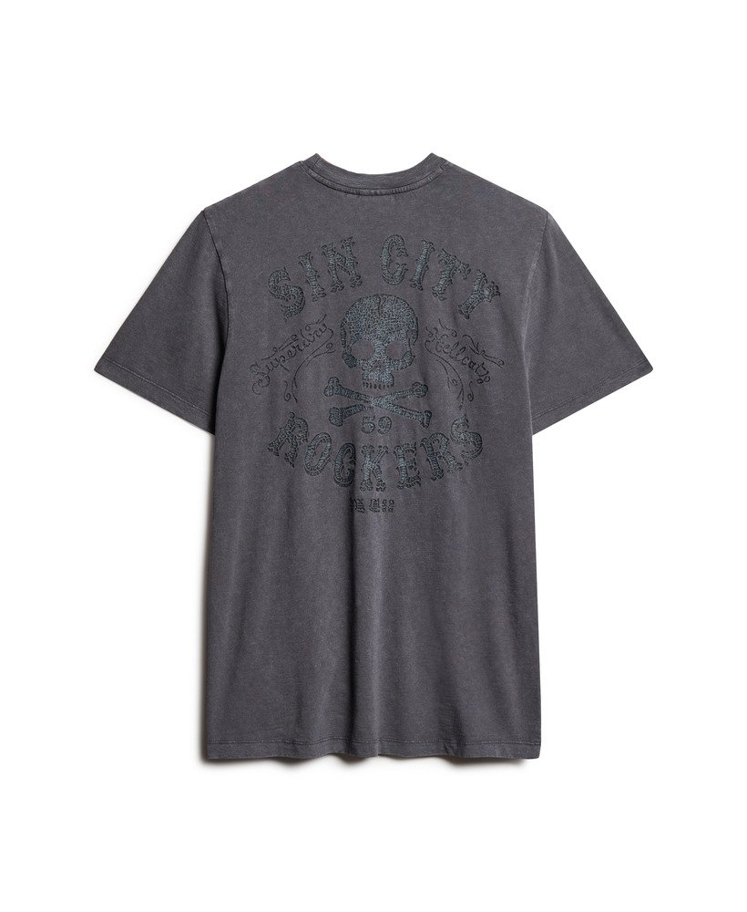 retro rock t-shirt met graphic print in antracietgrijs.