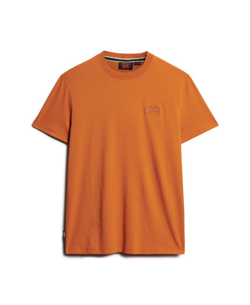 t-shirt van biologisch katoen met geborduurd essential-logo in mojave-oranje.