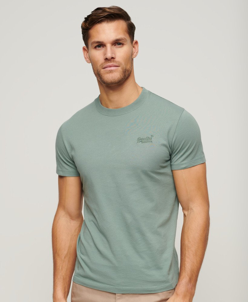 t-shirt van biologisch katoen met geborduurd essential-logo in zeewatergrijs.