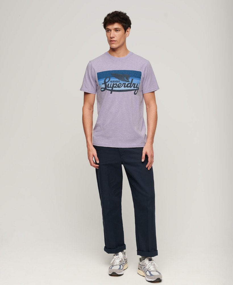 cali striped logo t-shirt in licht lavendelpaarse slub