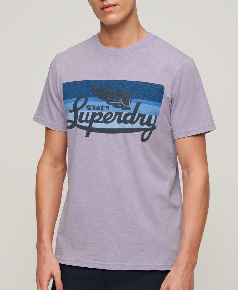 cali striped logo t-shirt in licht lavendelpaarse slub