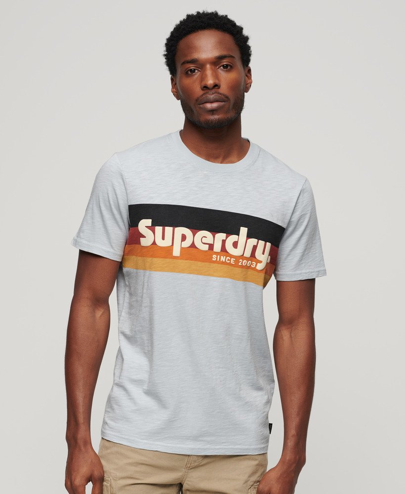 cali striped logo t-shirt in sea salt blue slub