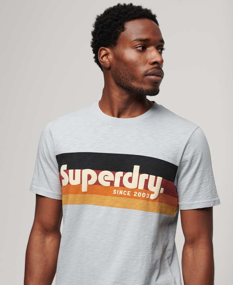 cali striped logo t-shirt in sea salt blue slub