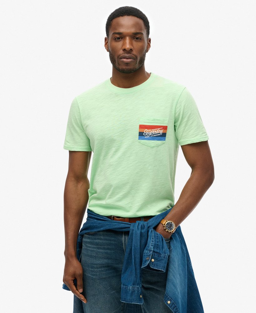 cali striped logo t-shirt in neon mintgroene slub