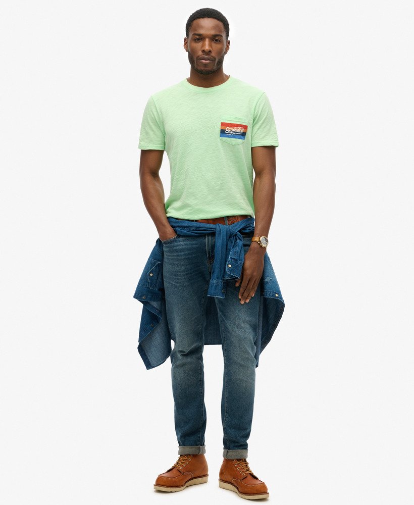 cali striped logo t-shirt in neon mintgroene slub