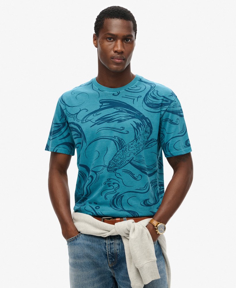 vintage t-shirt met overgeverfde print in quayside blue