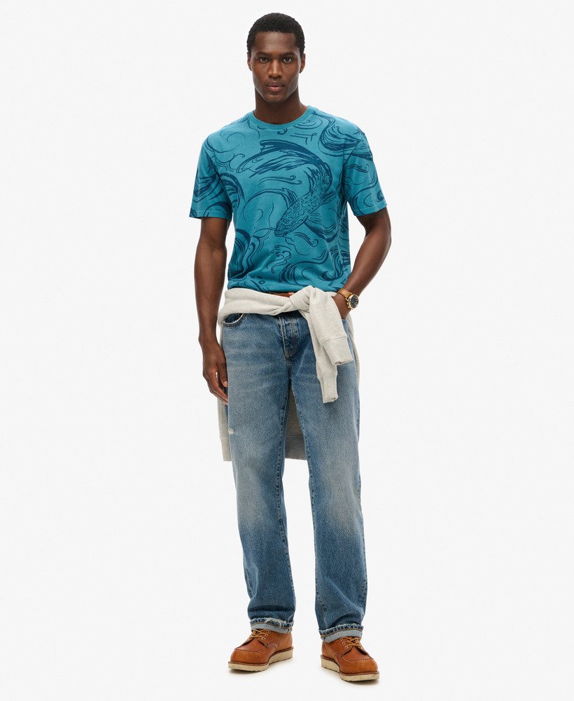 vintage t-shirt met overgeverfde print in quayside blue