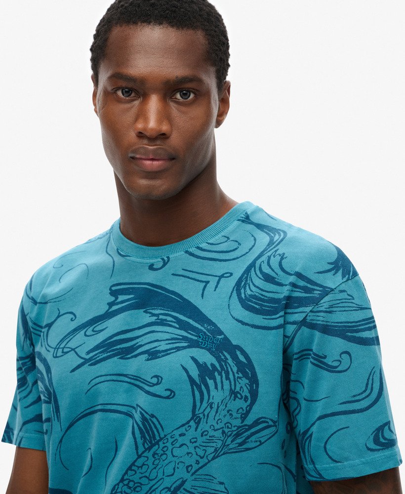 vintage t-shirt met overgeverfde print in quayside blue