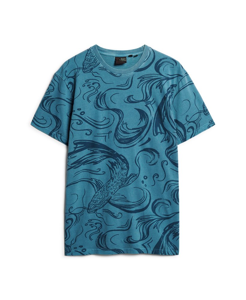 vintage t-shirt met overgeverfde print in quayside blue
