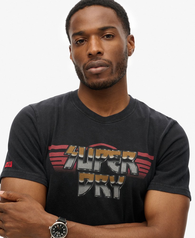 rock graphic band t-shirt in gewassen zwart
