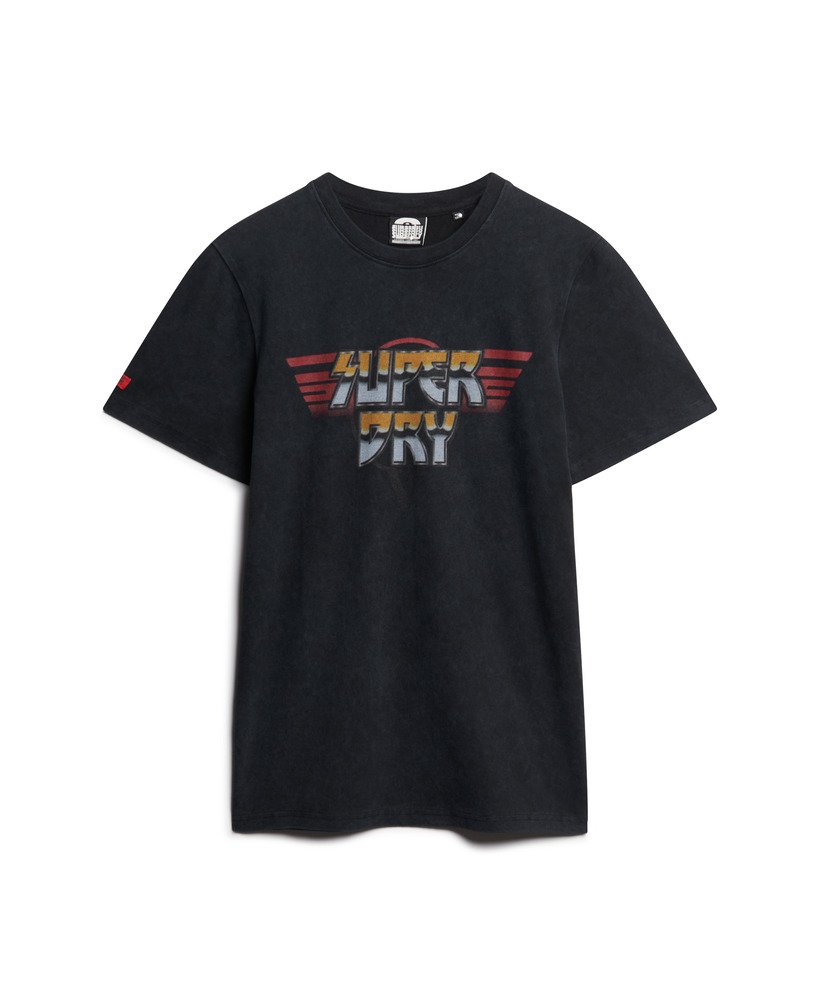 rock graphic band t-shirt in gewassen zwart