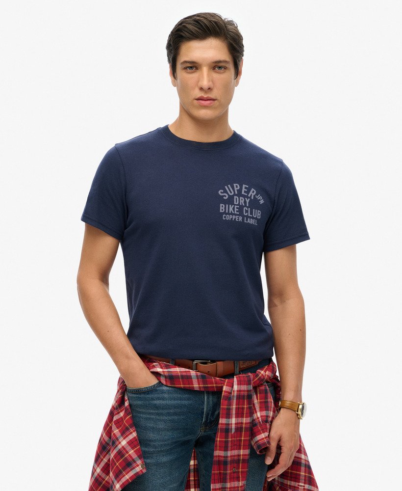 copper label t-shirt met borstprint in marineblauw gemêleerd