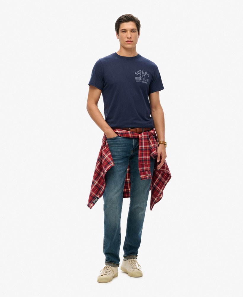 copper label t-shirt met borstprint in marineblauw gemêleerd