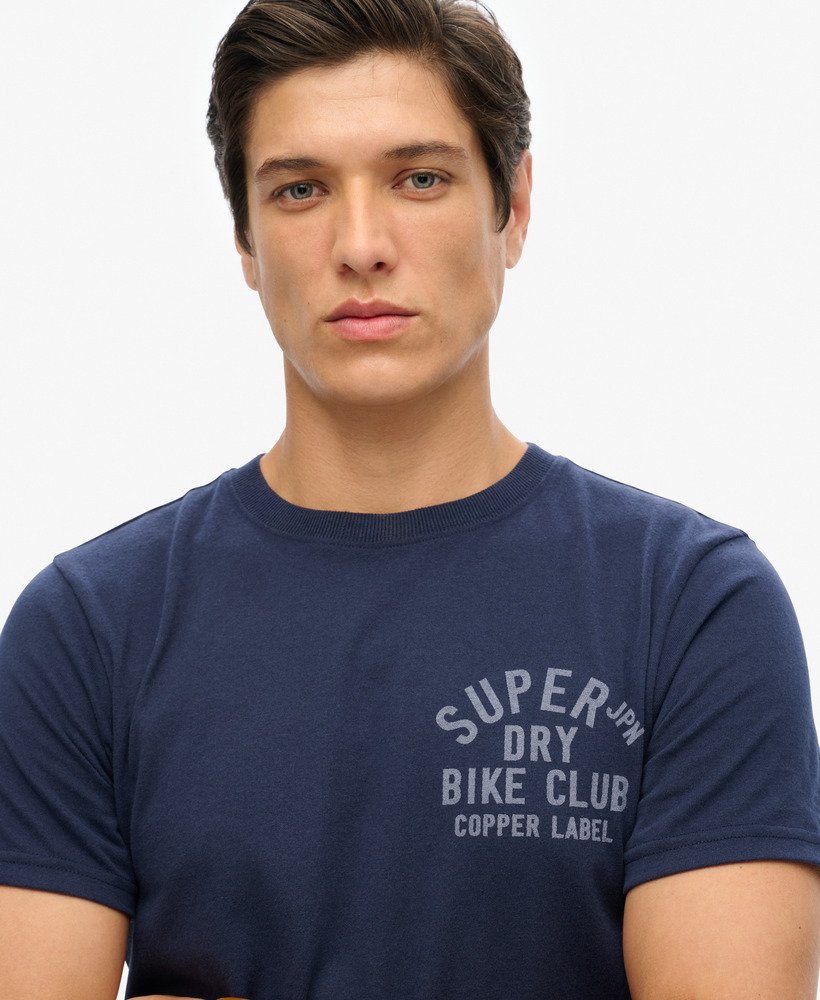 copper label t-shirt met borstprint in marineblauw gemêleerd