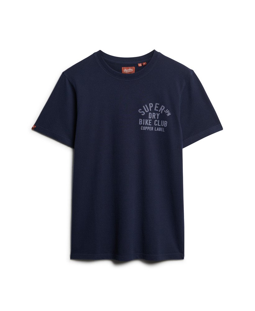 copper label t-shirt met borstprint in marineblauw gemêleerd