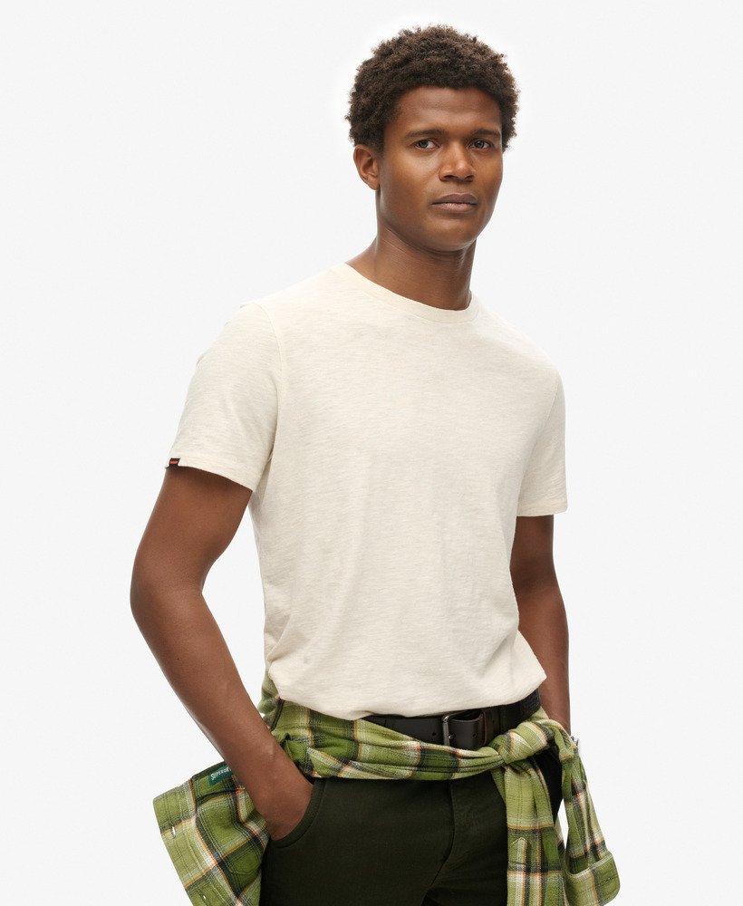 t-shirt met ronde hals en korte mouwen in gemêleerd havercrème.