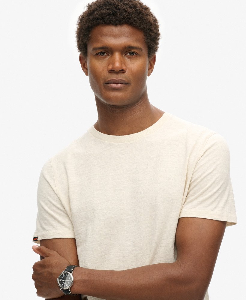 t-shirt met ronde hals en korte mouwen in gemêleerd havercrème.