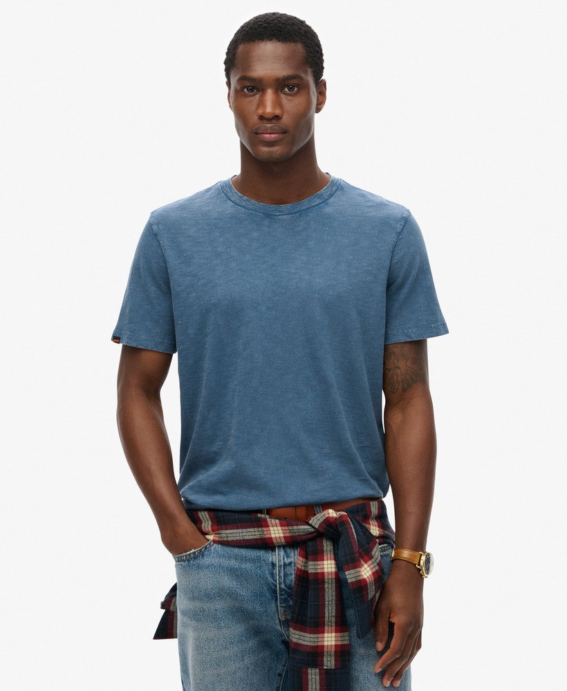 t-shirt met ronde hals en korte mouwen van slubstof in droog leisteenblauw.