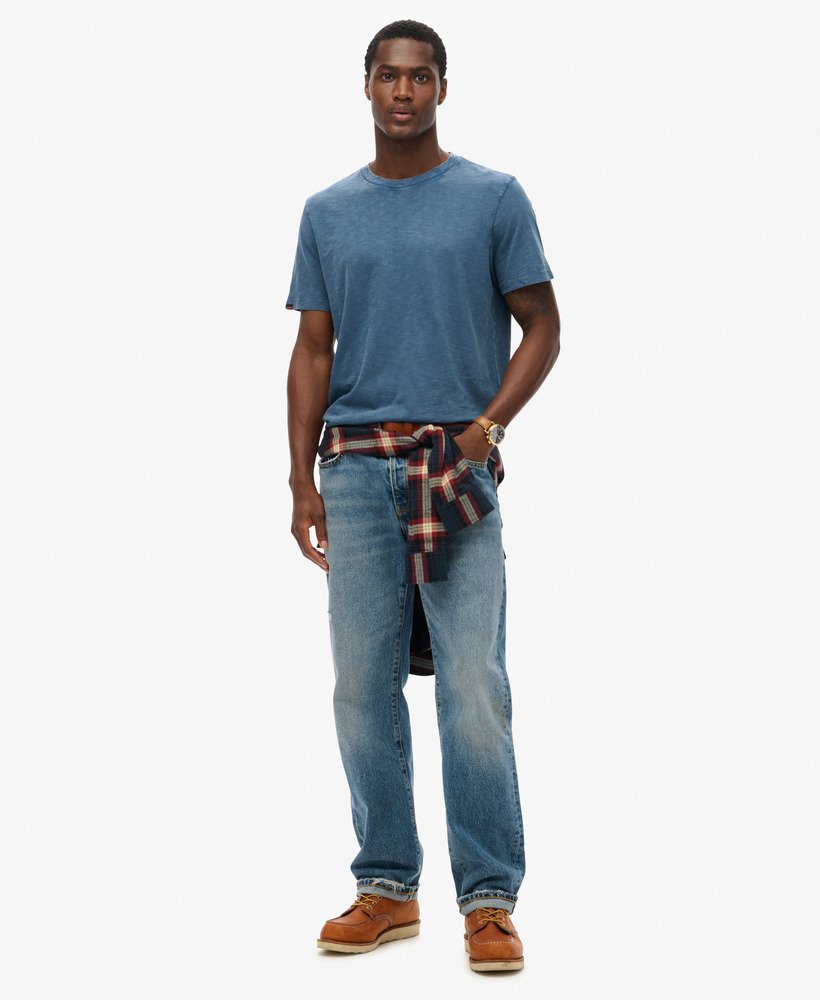 t-shirt met ronde hals en korte mouwen van slubstof in droog leisteenblauw.
