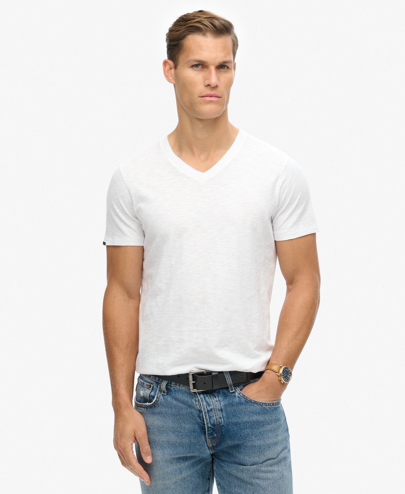 t-shirt met v-hals en korte mouwen van slubstof in optic