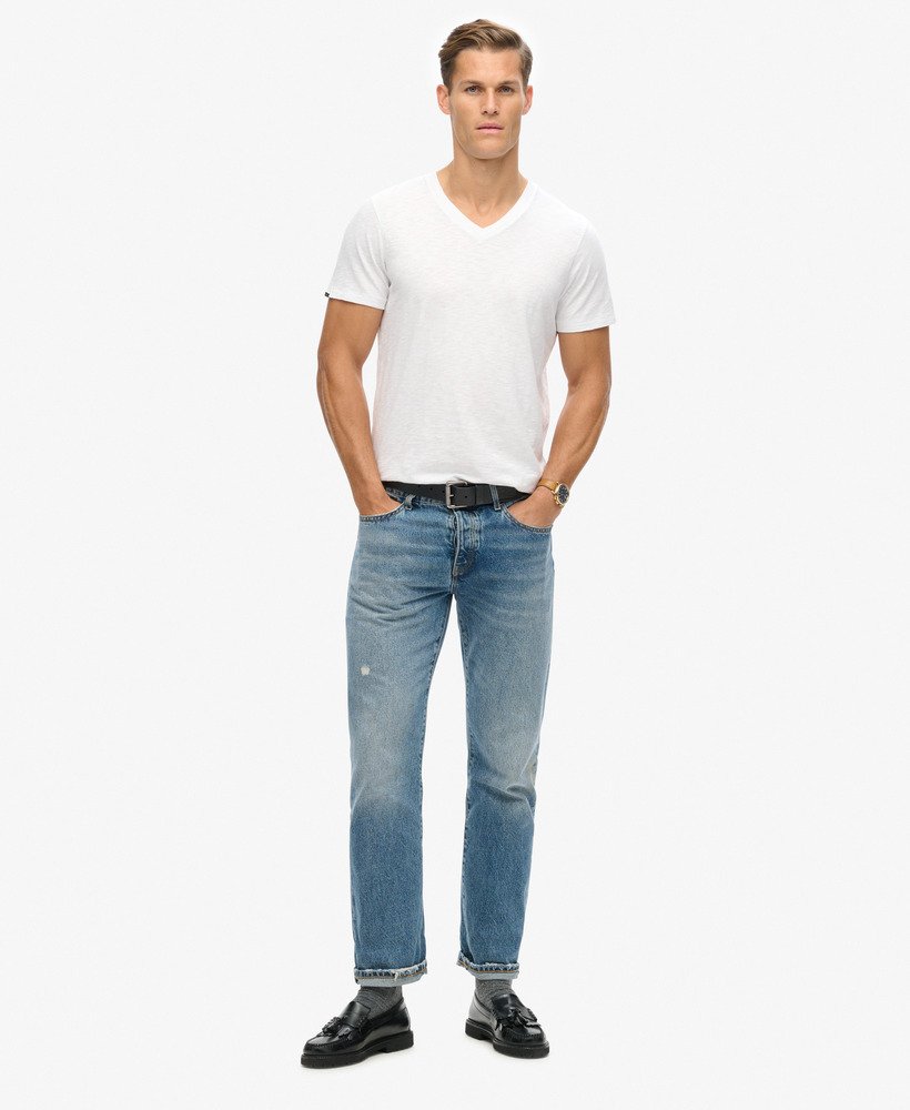 t-shirt met v-hals en korte mouwen van slubstof in optic