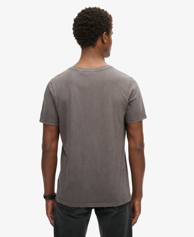 t-shirt met v-hals en korte mouwen van slubstof in donkergrijs.