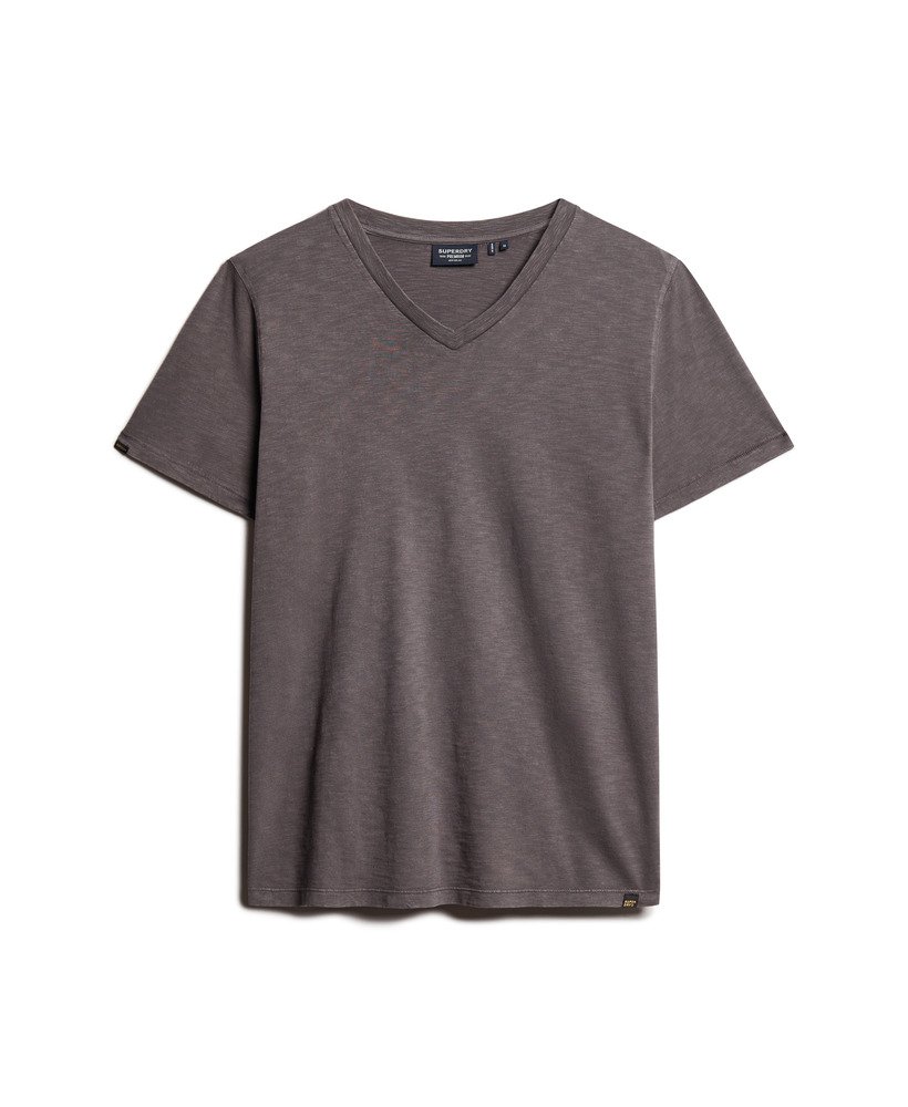 t-shirt met v-hals en korte mouwen van slubstof in donkergrijs.