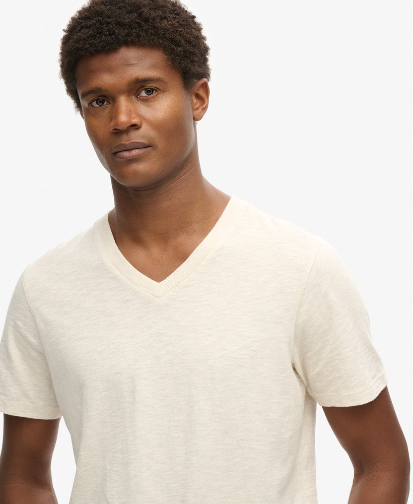 t-shirt met v-hals en korte mouwen van gemêleerde havercrème